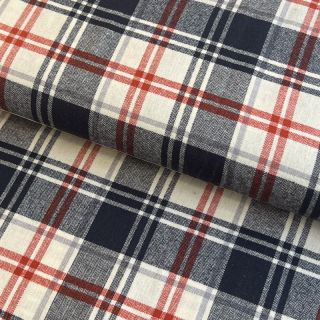 Cotton fabric YARN DYED CHECK BRUSHED navy brick