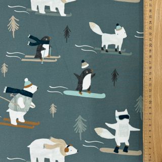 Sweat fabric Winter animals sage digital print