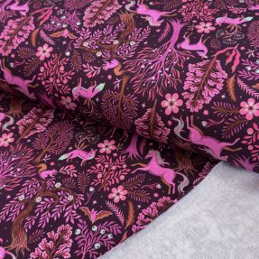 Sweat fabric Forest animals bordeaux digital print