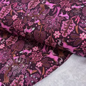 Sweat fabric Forest animals bordeaux digital print