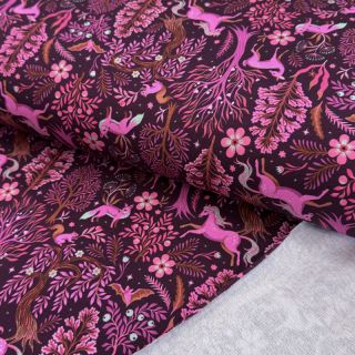 Sweat fabric Forest animals bordeaux digital print