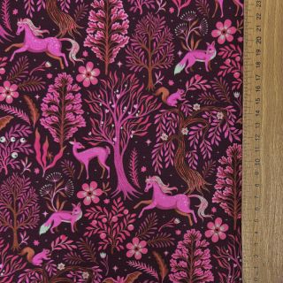 Sweat fabric Forest animals bordeaux digital print