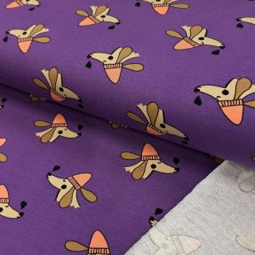 Sweat fabric Dogs and hearts purple