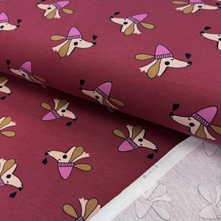 Sweat fabric Dogs and hearts red