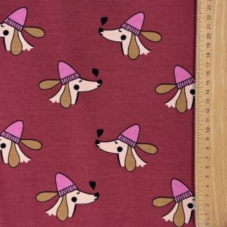 Sweat fabric Dogs and hearts red