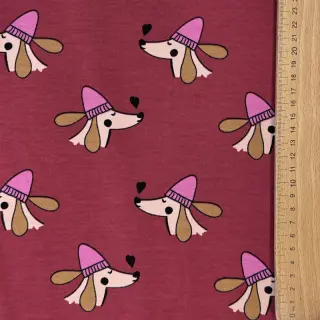 Sweat fabric Dogs and hearts red