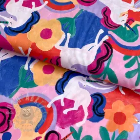 Cotton fabric Unicorns multi digital print