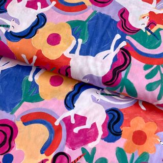 Cotton fabric Unicorns multi digital print
