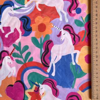 Cotton fabric Unicorns multi digital print