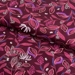Cotton fabric Leaves bordeaux digital print