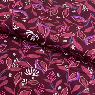 Cotton fabric Leaves bordeaux digital print
