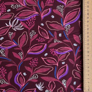 Cotton fabric Leaves bordeaux digital print