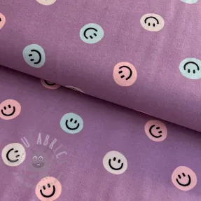 Cotton fabric FLANNEL Happy faces lavender