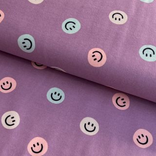 Cotton fabric FLANNEL Happy faces lavender
