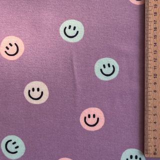 Cotton fabric FLANNEL Happy faces lavender