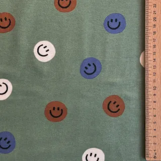 Cotton fabric FLANNEL Happy faces army green
