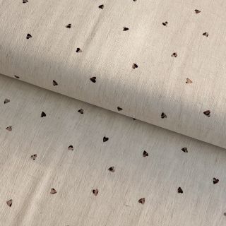 Linen viscose FOIL Hearts ecru