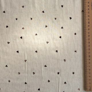 Linen viscose FOIL Hearts ecru