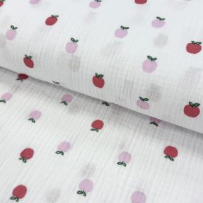 Double gauze/muslin Fruits apple white