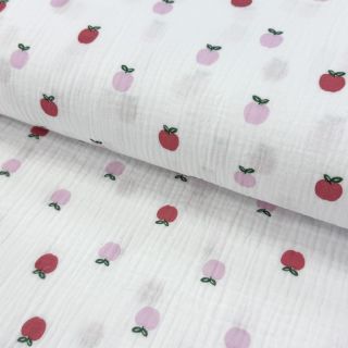 Double gauze/muslin Fruits apple white