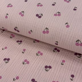 Double gauze/muslin Fruits cherry soft rose