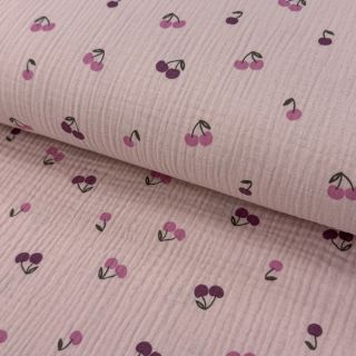 Double gauze/muslin Fruits cherry soft rose