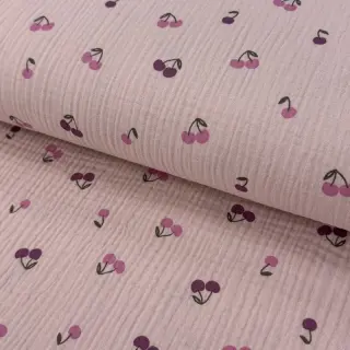 Double gauze/muslin Fruits cherry soft rose