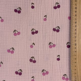 Double gauze/muslin Fruits cherry soft rose