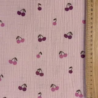 Double gauze/muslin Fruits cherry soft rose