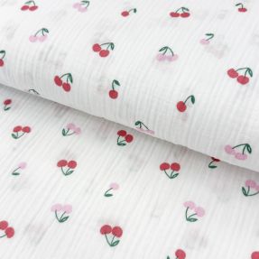 Double gauze/muslin Fruits cherry white