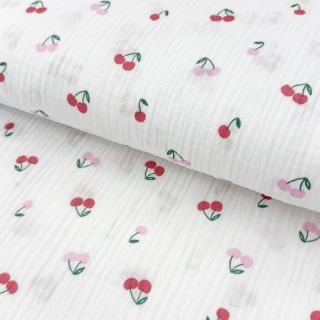 Double gauze/muslin Fruits cherry white
