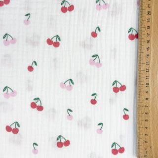 Double gauze/muslin Fruits cherry white