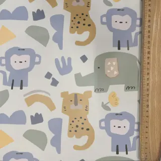 Raincoat fabric Safari animals ecru