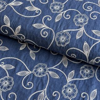 Cotton fabric JEANS EMBROIDERY Flowers