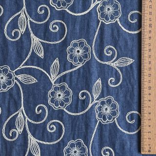 Cotton fabric JEANS EMBROIDERY Flowers