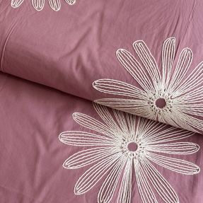 Cotton fabric EMBROIDERY Flowie mauve