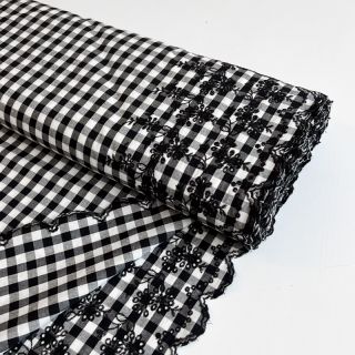 Cotton fabric Checks black white 1-side border