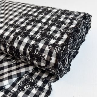 Cotton fabric Checks black white 1-side border