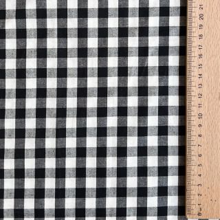 Cotton fabric Checks black white 1-side border