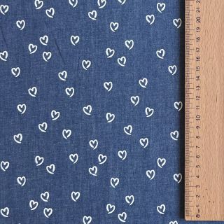 Cotton fabric JEANS Hearts