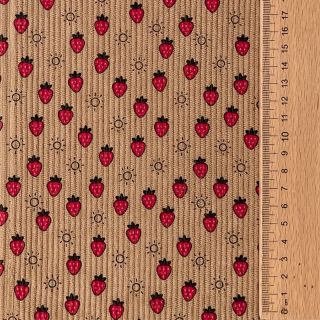 Corduroy STRETCH Little strawberries sand