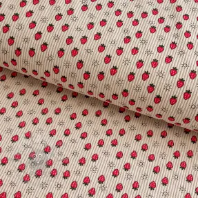 Corduroy STRETCH Little strawberries light sand