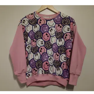 Sweat fabric Happy faces purple digital print