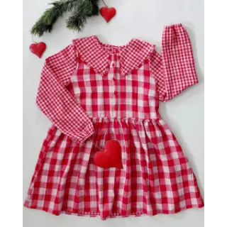 Double gauze/muslin Double sided CHECKS MINI red