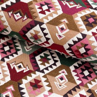 Decoration fabric jacquard Kilim fuchsia vert