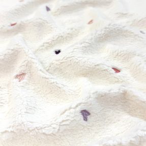 Coat fabric TEDDY EMBROIDERY Hearts ecru