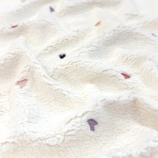 Coat fabric TEDDY EMBROIDERY Hearts ecru