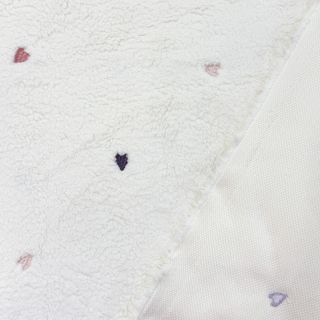 Coat fabric TEDDY EMBROIDERY Hearts ecru