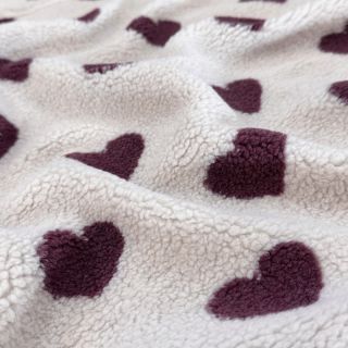 Coat fabric TEDDY JACQUARD Hearts rouge