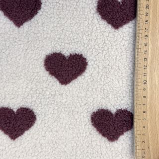 Coat fabric TEDDY JACQUARD Hearts rouge